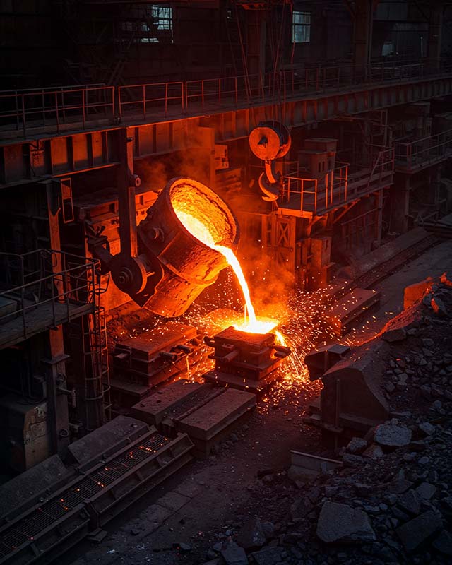 produccion-acero-mineral-hierro-industria Producción de acero a partir de mineral de hierro, proceso industrial en fundición global.